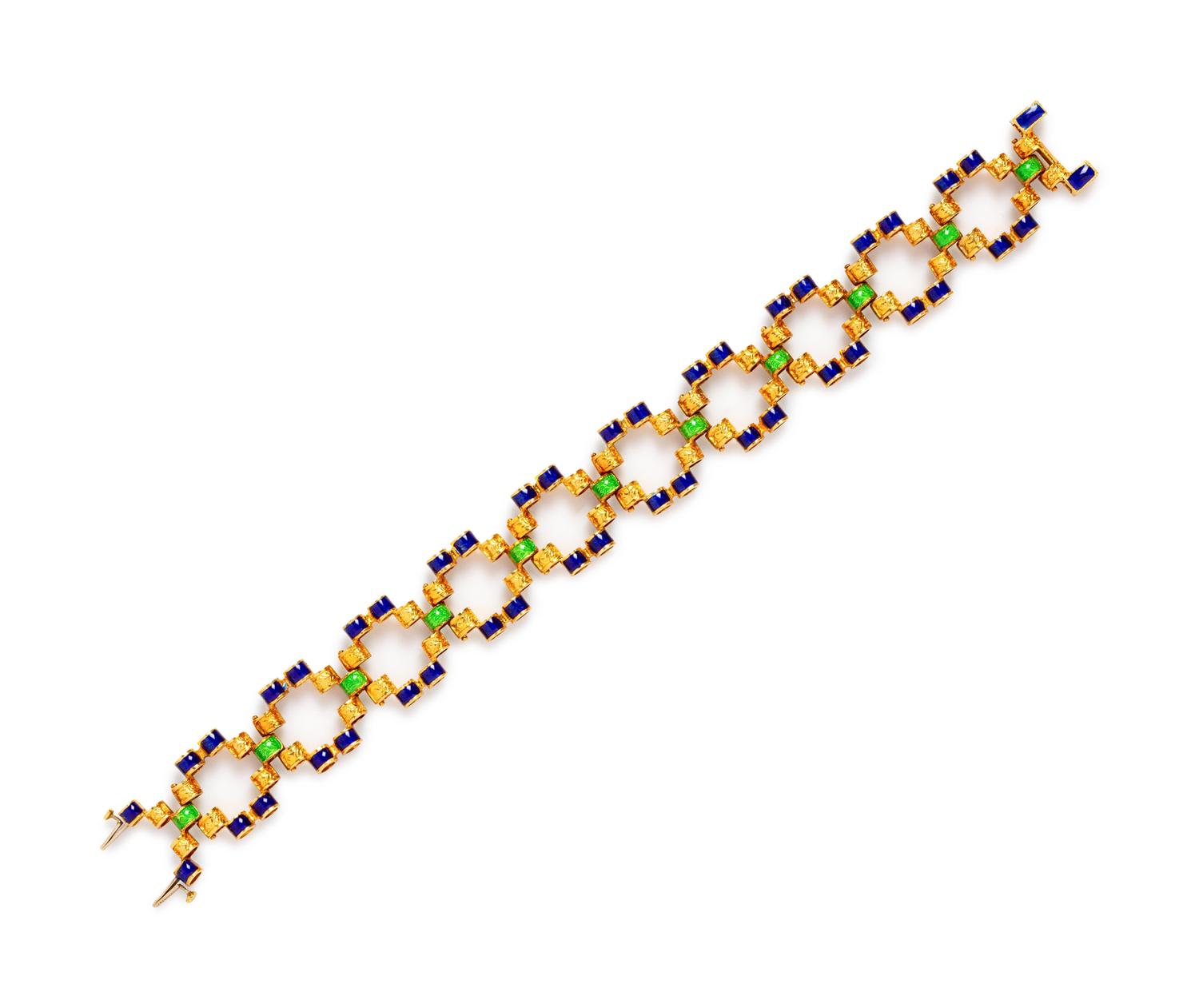 An 18 Karat Yellow Gold and Enamel Reversible Bracelet,