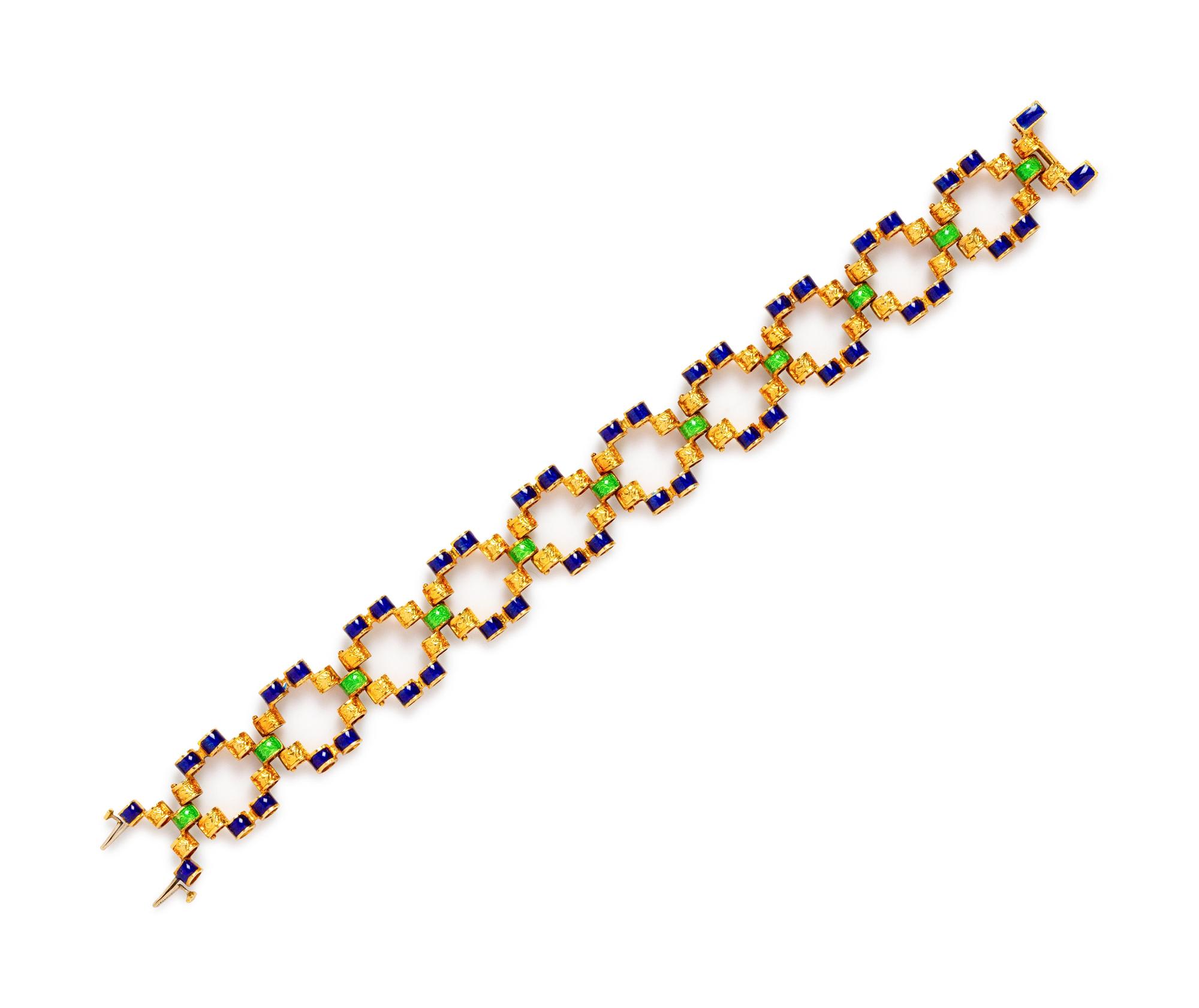 An 18 Karat Yellow Gold and Enamel Reversible Bracelet,