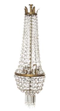 A French Gilt Metal and Glass Three-Light Chandelier, Height 33 x diameter 10 1/2 inches.