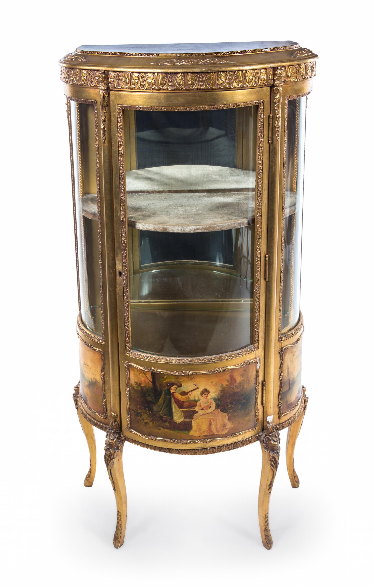 A Louis XV Style Vernis Martin Vitrine Height 55 1/2 x width 26 x depth 13 inches. — FIRST HALF 20TH CENTURY