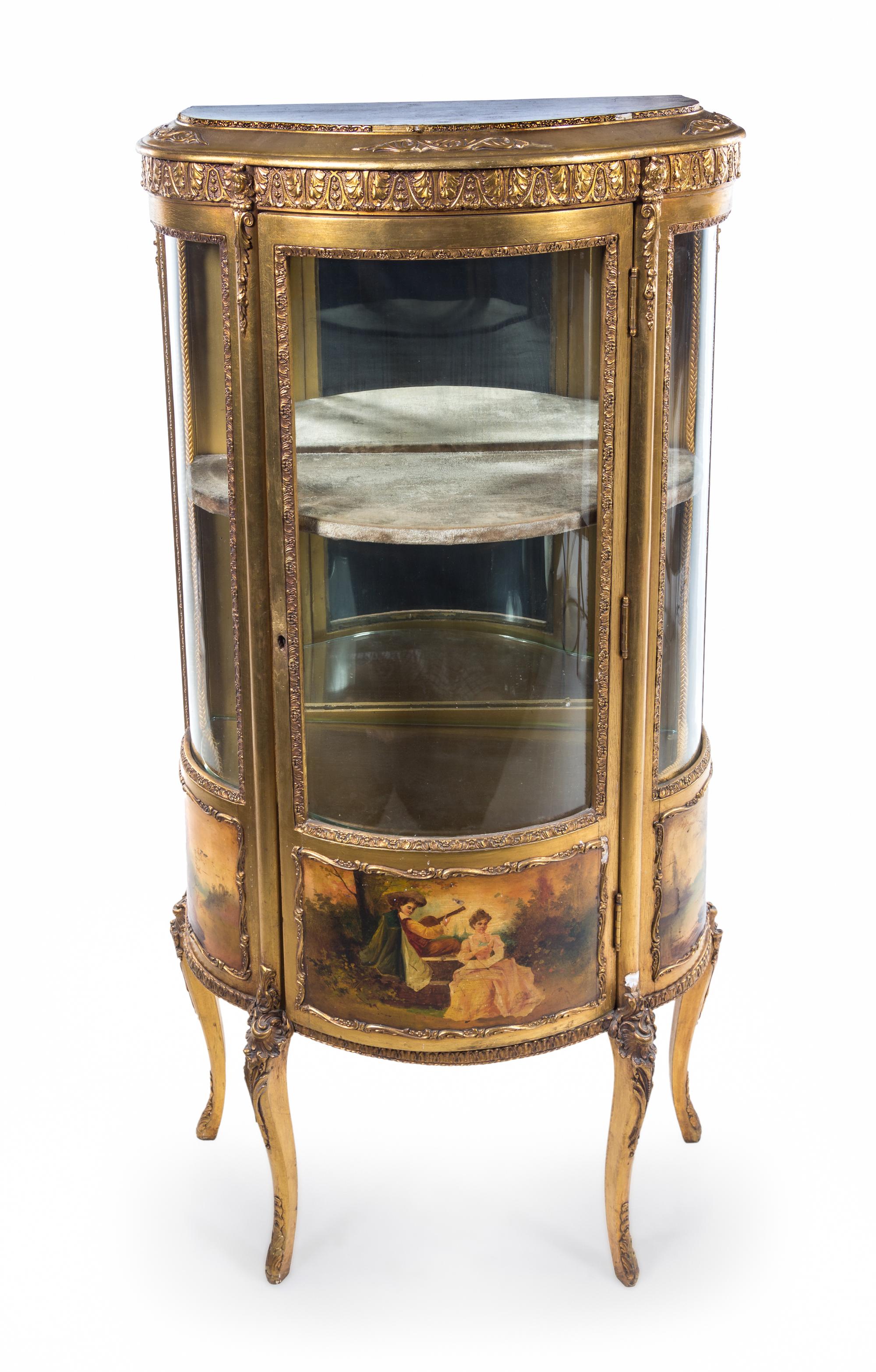A Louis XV Style Vernis Martin Vitrine Height 55 1/2 x width 26 x depth 13 inches. — FIRST HALF 20TH CENTURY