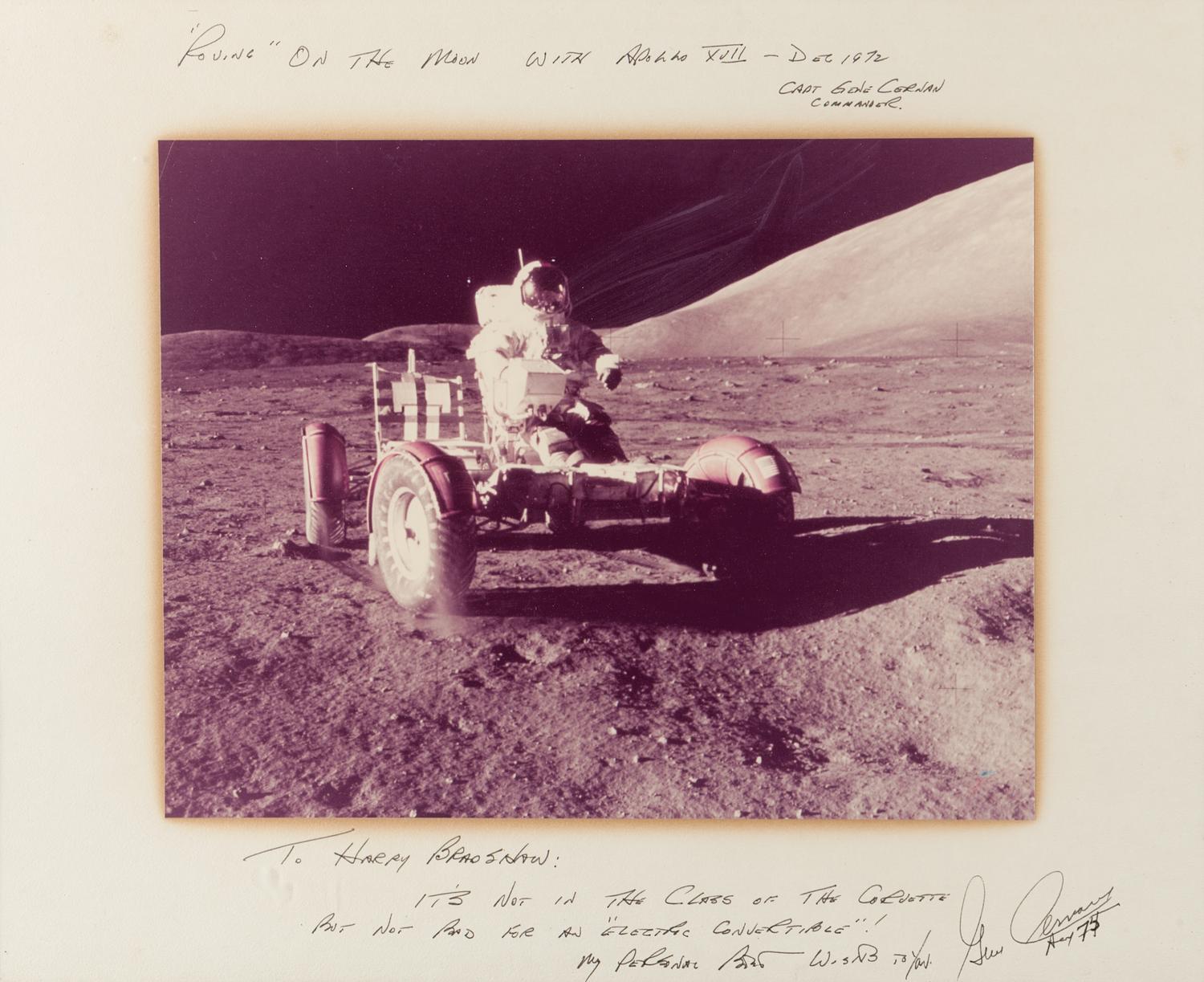[APOLLO XVII]. CERNAN, Eugene Andrew, Captain (1934-2017). Photograph signed and inscribed on mount.