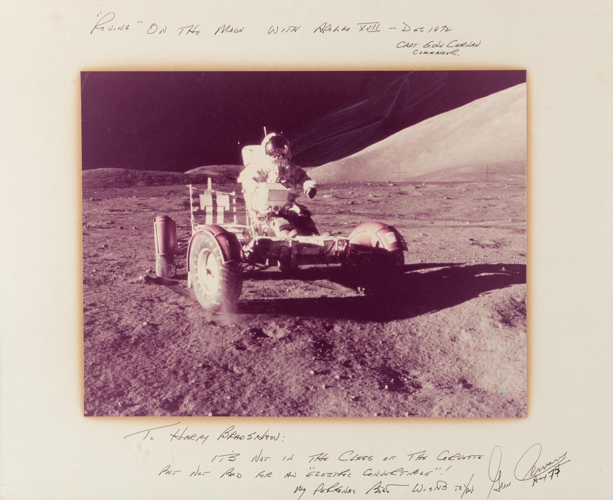 [APOLLO XVII]. CERNAN, Eugene Andrew, Captain (1934-2017). Photograph signed and inscribed on mount.