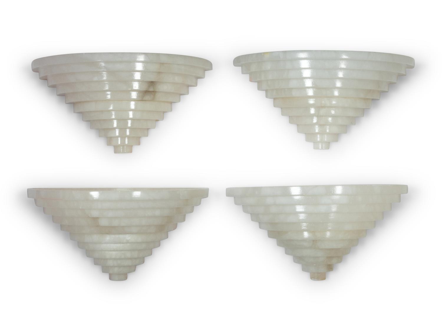 A Set of Four Spanish Art Deco Style Alabaster Sconces