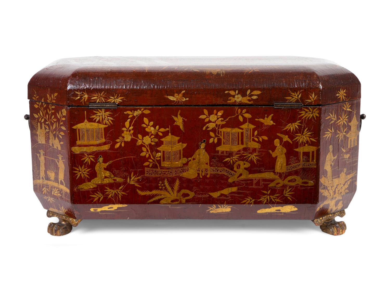 A Chinese Export Black and Gilt Chinoiserie Lacquered Tea Caddy — CIRCA 1850