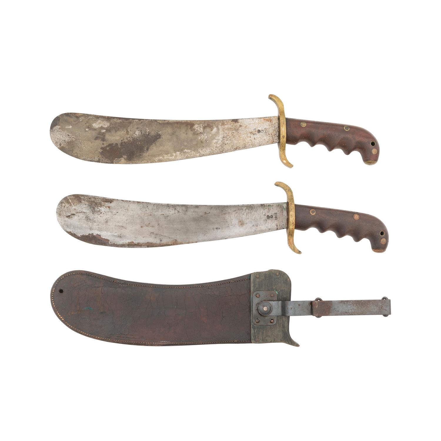 Two US Model 1904 Bolo Knives, One with Scabbard