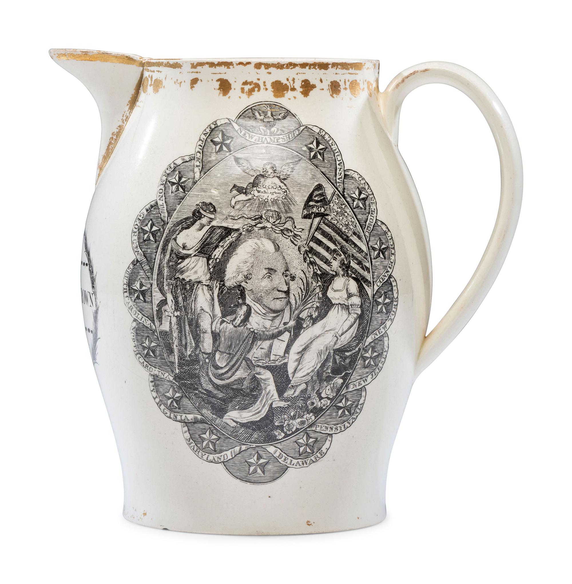 A Liverpool Transfer-Printed Creamware 'George Washington / Liberty and Independence' Pitcher