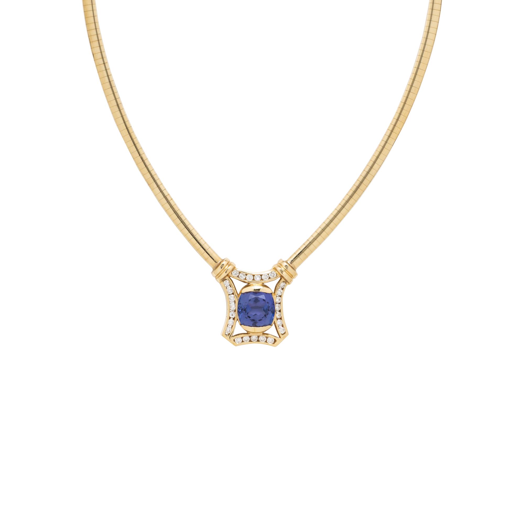 Yellow Gold, Tanzanite, and Diamond Necklace