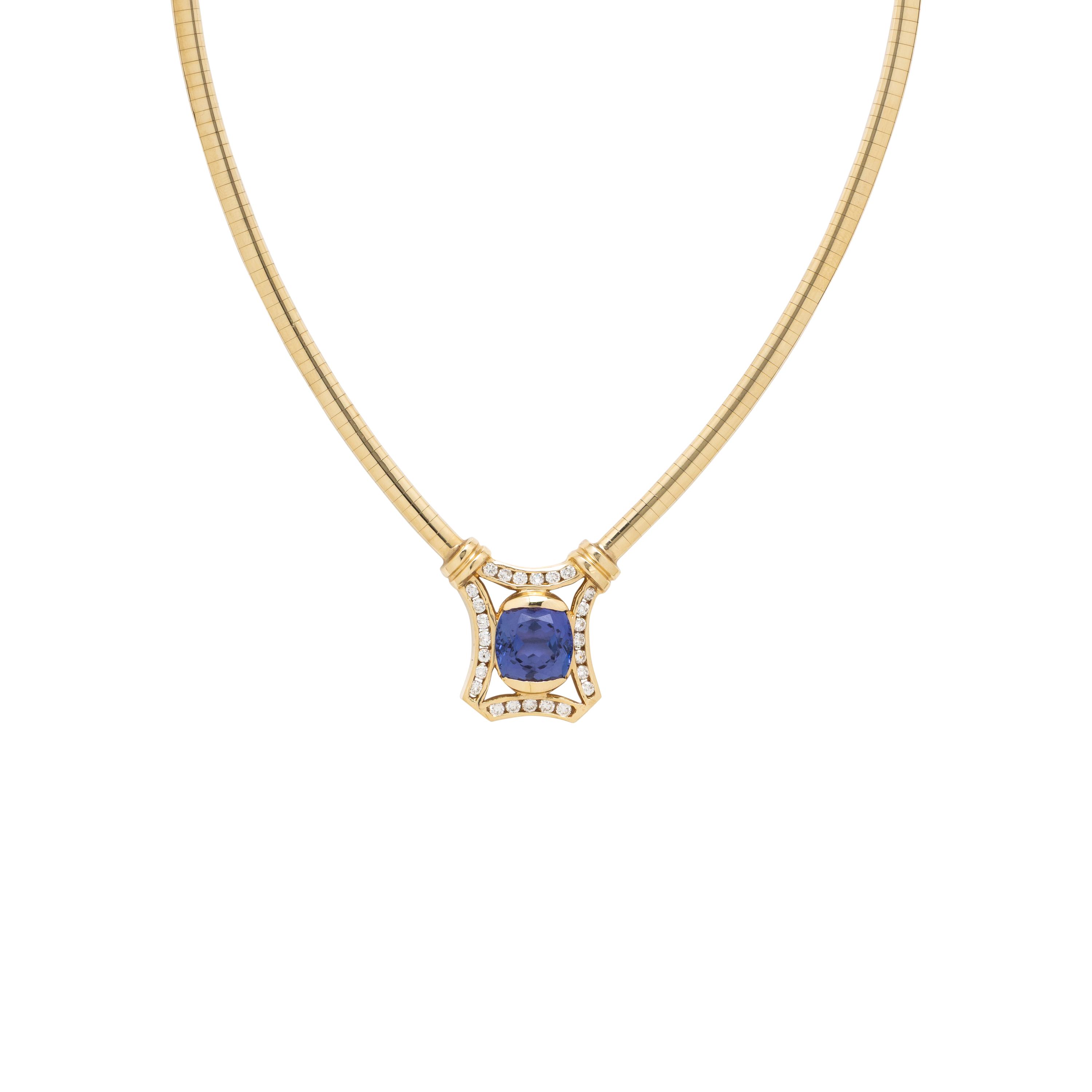Yellow Gold, Tanzanite, and Diamond Necklace
