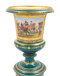 A Sèvres Style Porcelain Napoleonic Vase and Stand