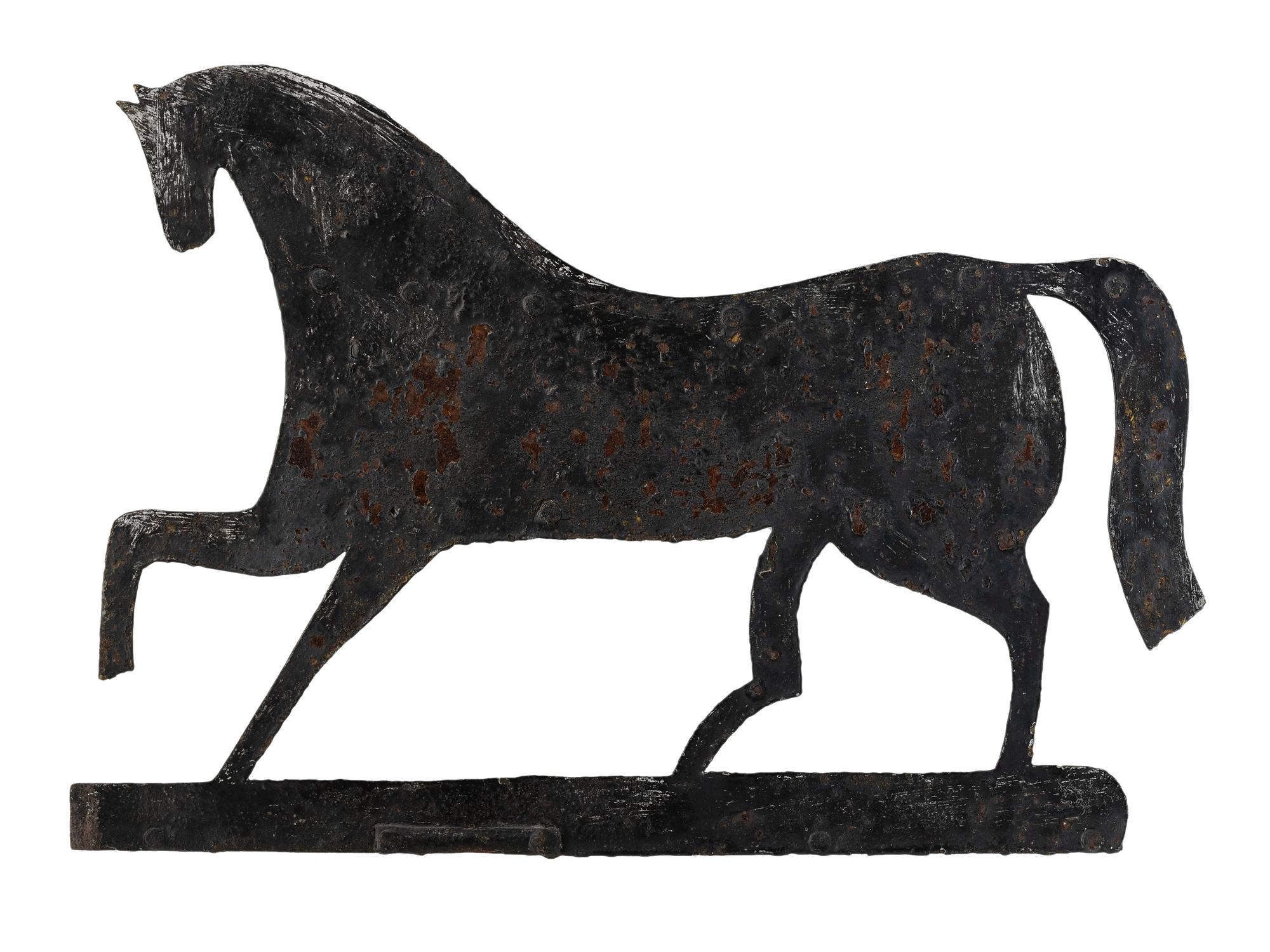 A Primitive Cut and Black Painted Sheet-Iron Horse Weathervane