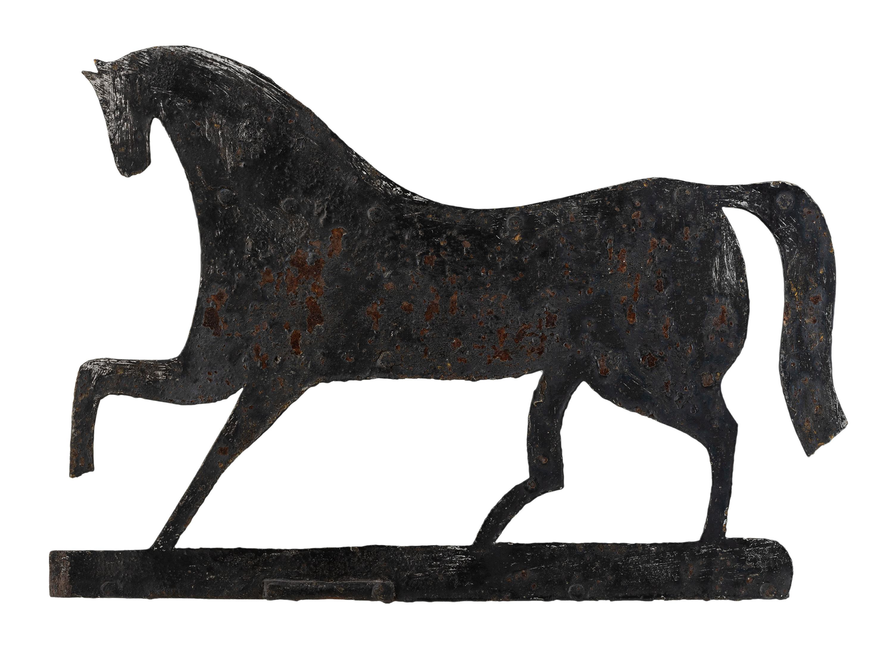 A Primitive Cut and Black Painted Sheet-Iron Horse Weathervane
