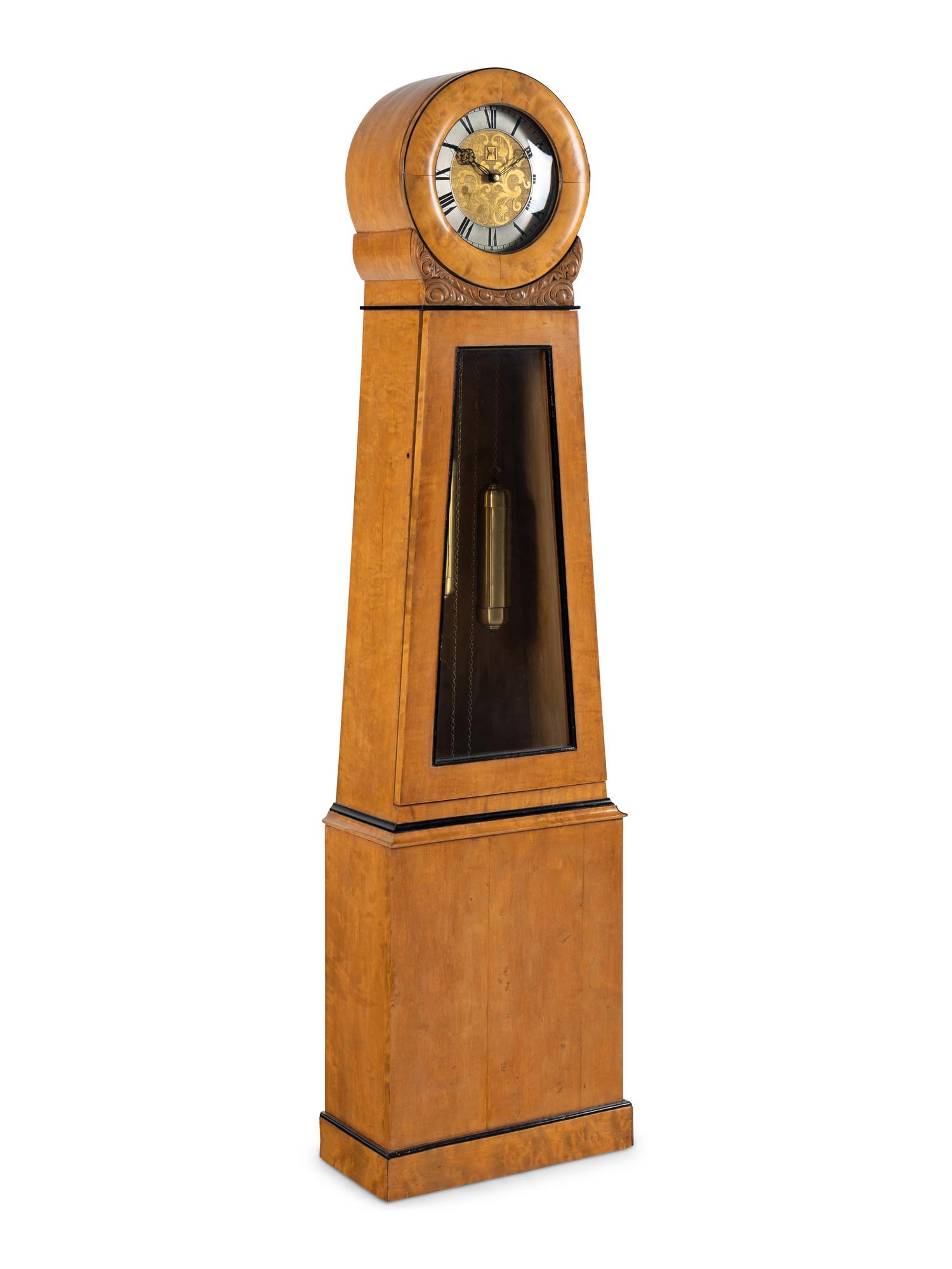 A Biedermeier Birch Longcase Clock