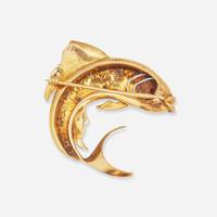 A 14K Yellow Gold and Gemstone Brooch and 14K Yellow Gold Chain