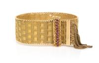 An 18 Karat Yellow Gold and Synthetic Ruby Woven Tassel Bracelet, Italian, 46.30 dwts.