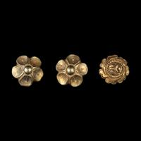 Three Chinese Gold 'Floral' Hair Pins, Zan, Ming Dynasty 明 梅花、牡丹頭金錐腳簪