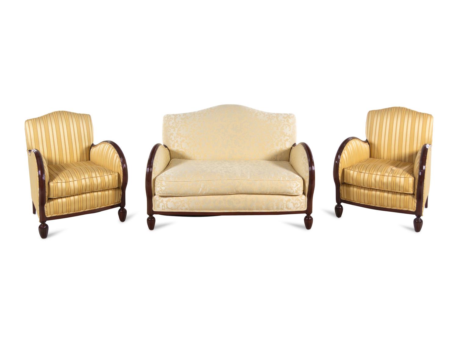 A Neoclassical Brown Lacquered Three-Piece Parlor Suite