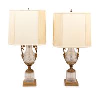 A Pair of French Gilt Bronze Mounted Cut Glass Lamps
