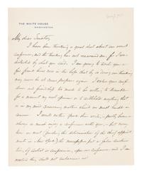 WILSON, Woodrow (1856-1924). Two autograph letters signed, as President, to Senator James A. O'Gorman, 20 April and 5 May 1913, regarding the appointment of the Collector of the Port of New York, comprising: