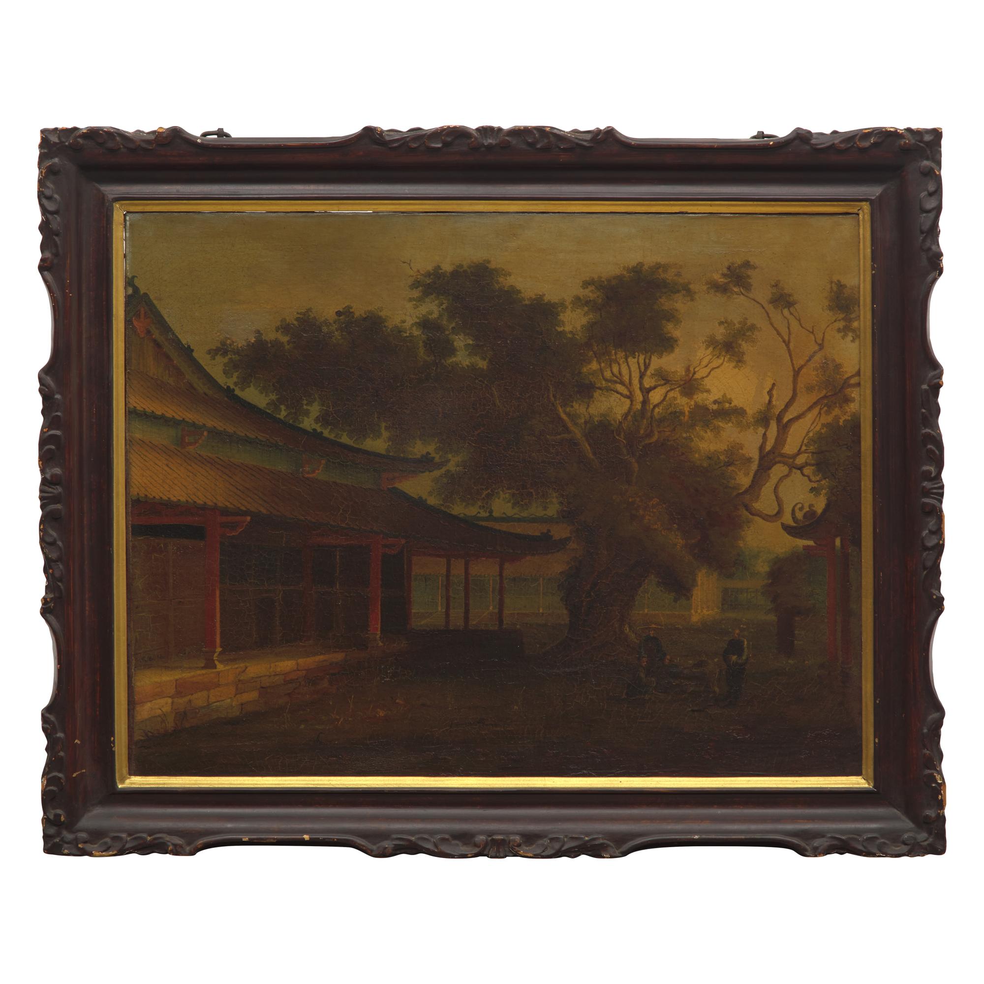Two Framed Chinese Export Paintings, 19th Century — 清晚期 外銷油畫兩幅