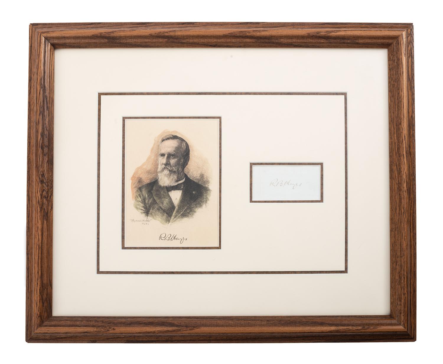 [POLITICS IN AMERICA]. A group of presidential signatures including Rutherford B. HAYES, Lyndon B. JOHNSON, Ronald REAGAN, and George H.W. BUSH.