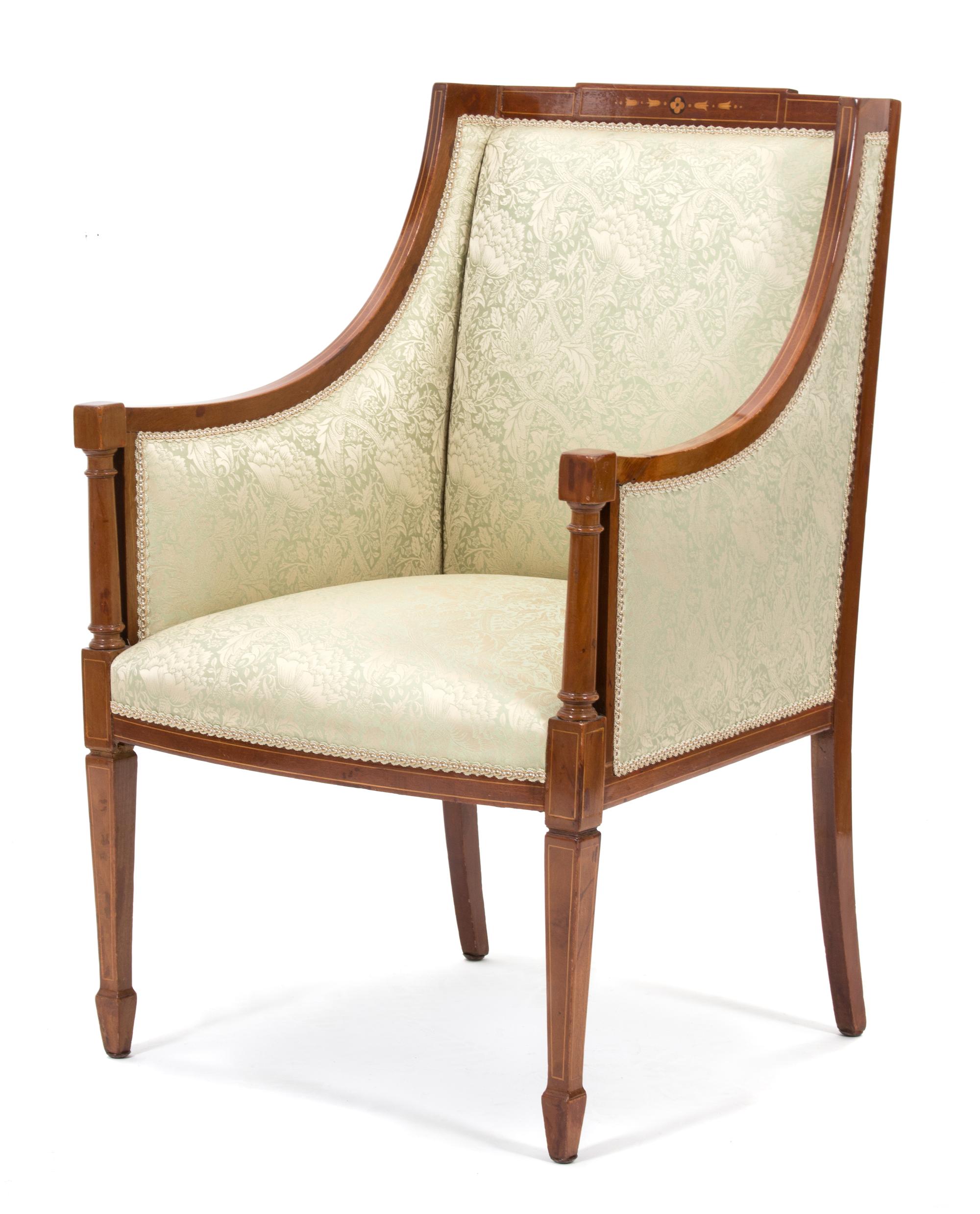 A Louis Phillipe Inlaid Fruitwood Bergere Height 36 inches. — 19TH CENTURY
