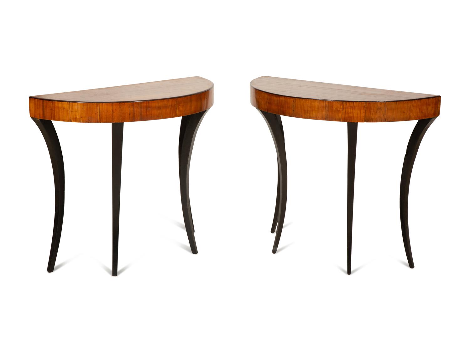 A Pair of Neoclassical Parcel Ebonized Fruitwood Console Tables — Early 19th Century