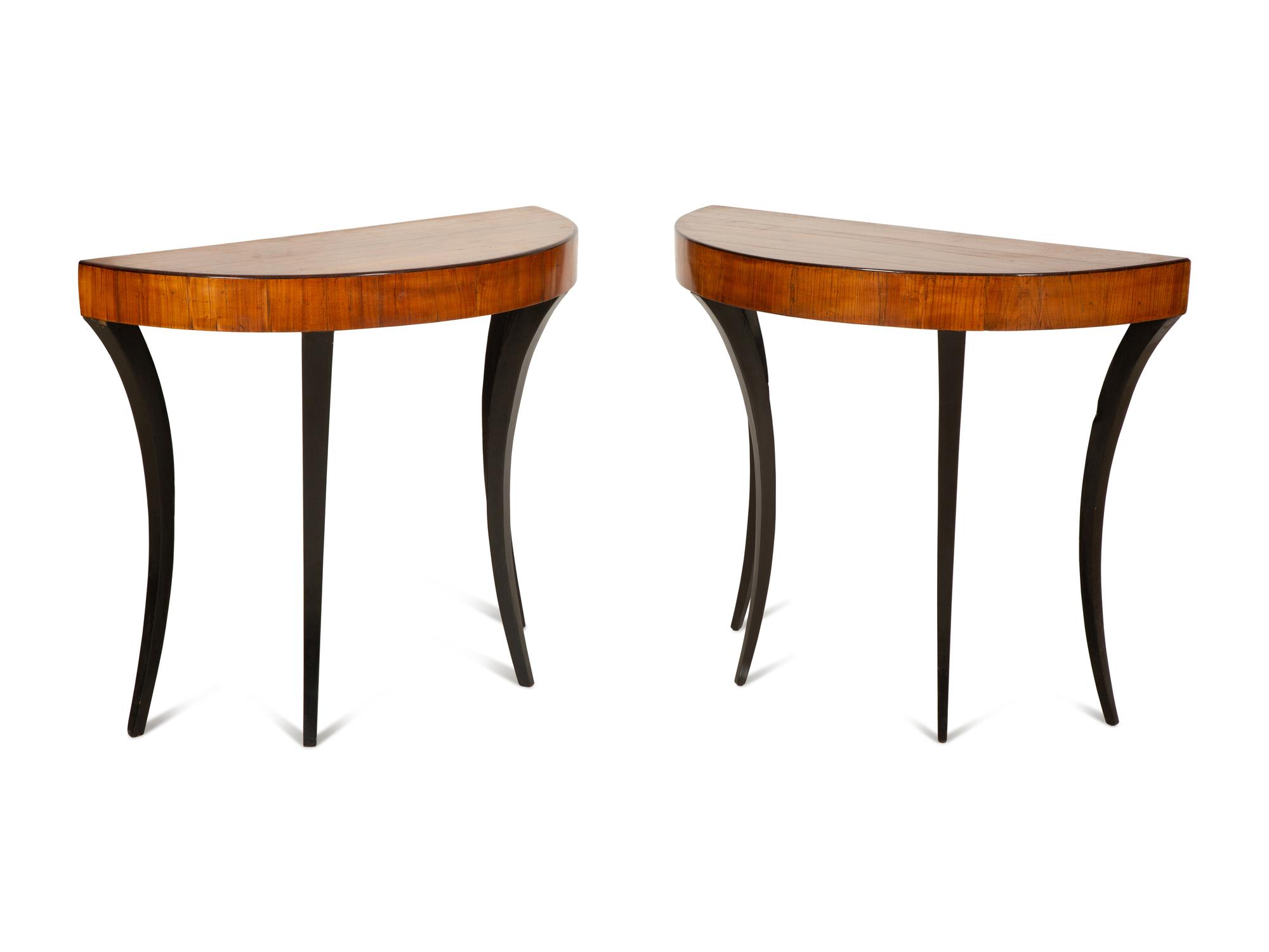 A Pair of Neoclassical Parcel Ebonized Fruitwood Console Tables — Early 19th Century