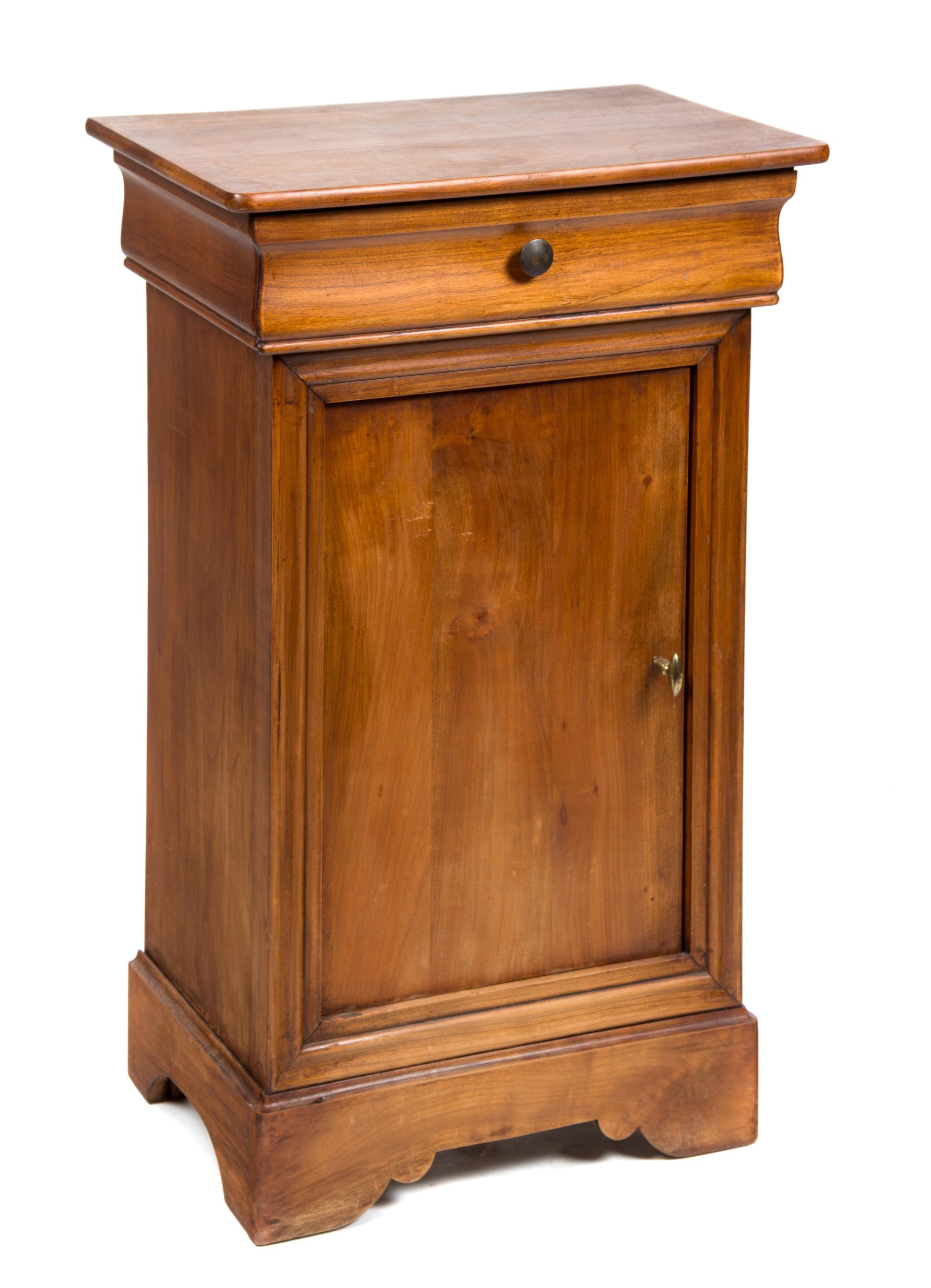 A Louis Philippe Style Walnut Side Cabinet Height 27 3/4 x width 17 1/2 x depth 11 1/2 inches.