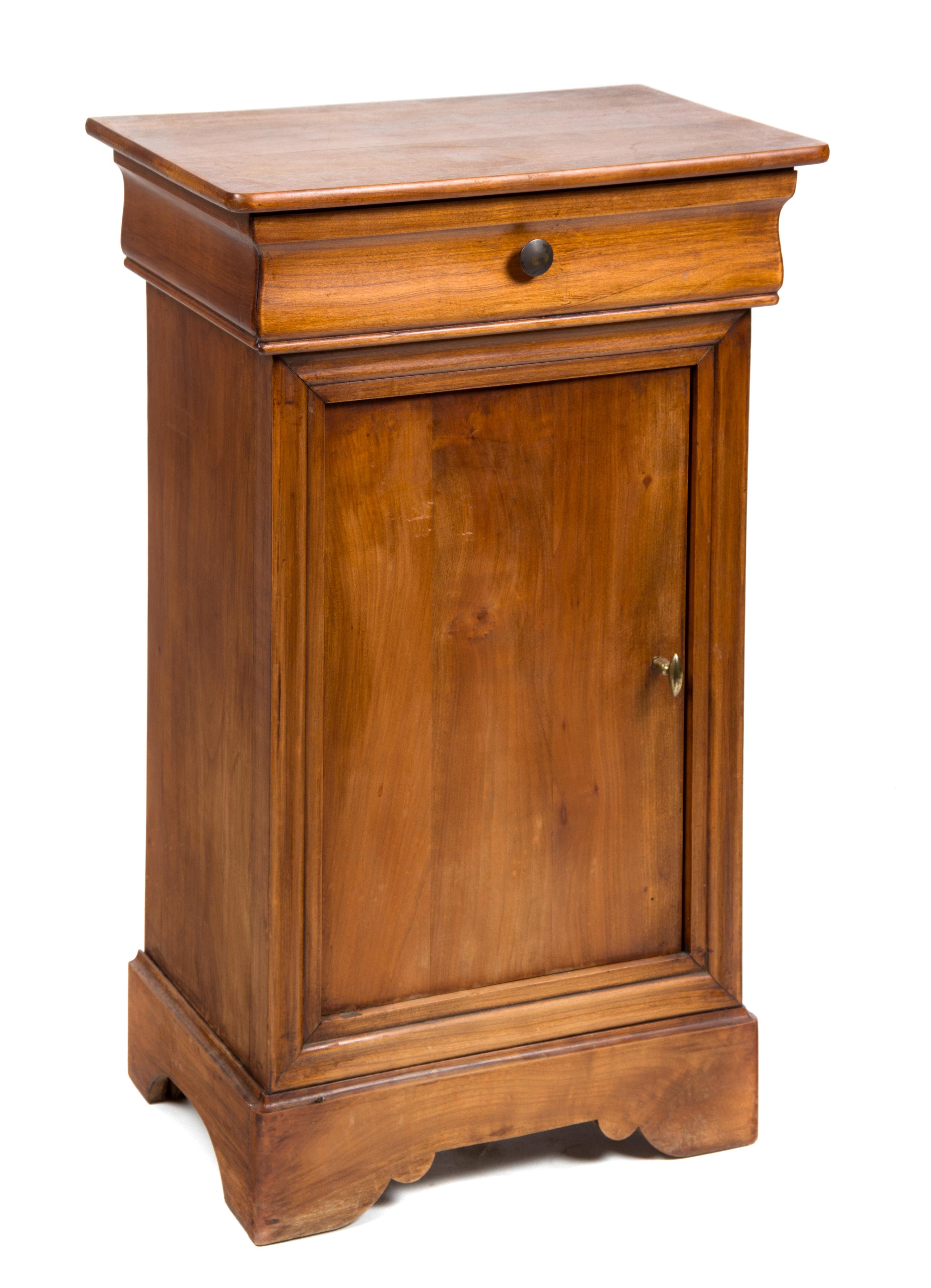 A Louis Philippe Style Walnut Side Cabinet Height 27 3/4 x width 17 1/2 x depth 11 1/2 inches.