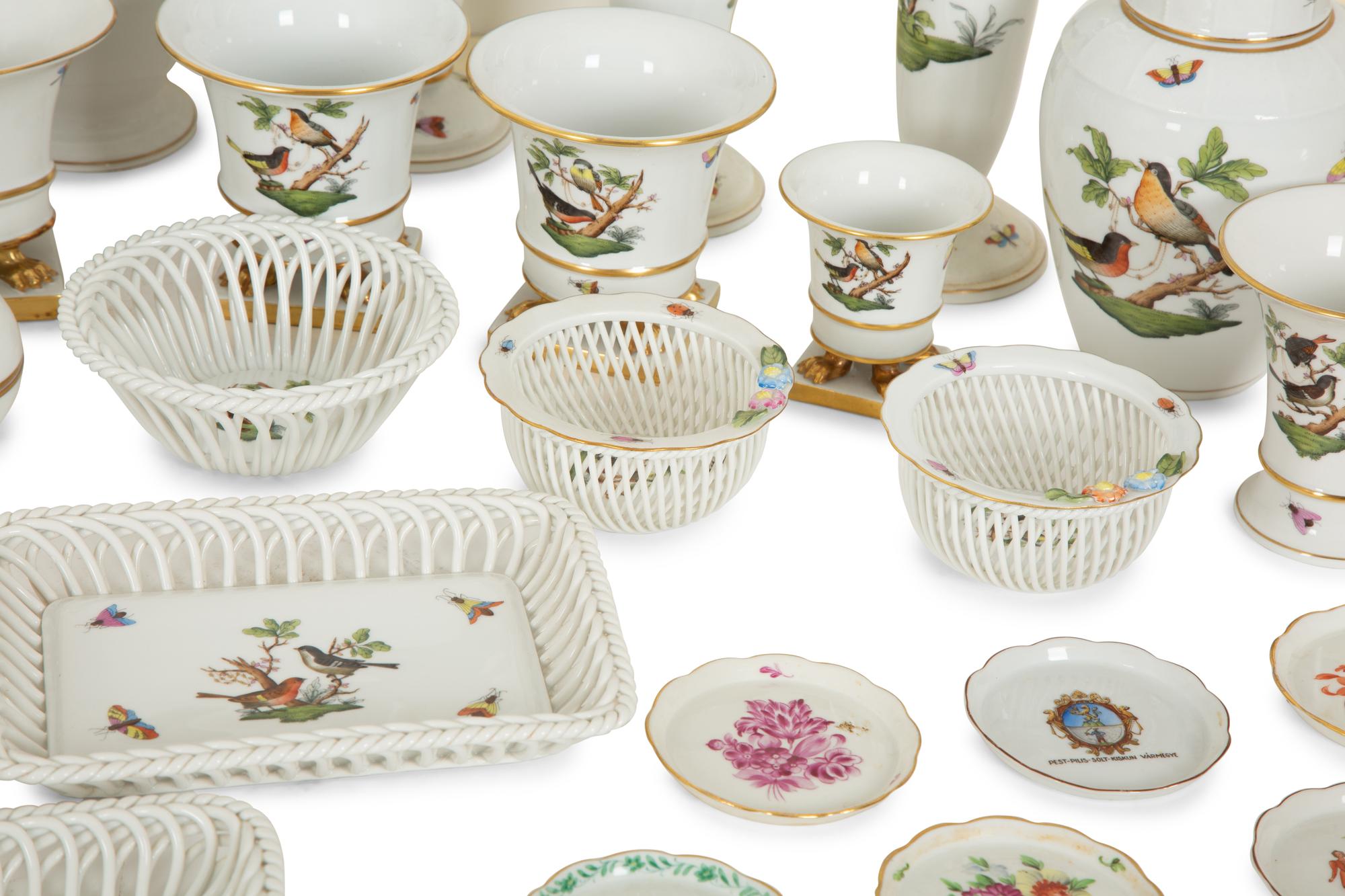 An Extensive Group of Herend Rothschild Bird Porcelain Table Articles