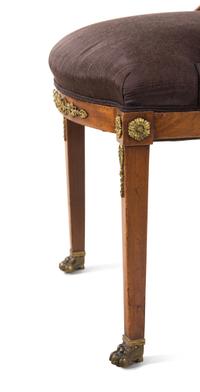 A Pair of Empire Style Gilt Metal Mounted Mahogany Side Chairs with Scalamandré Upholstery