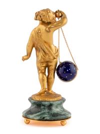 A Continental Gilt Bronze and Marble Figural Clock