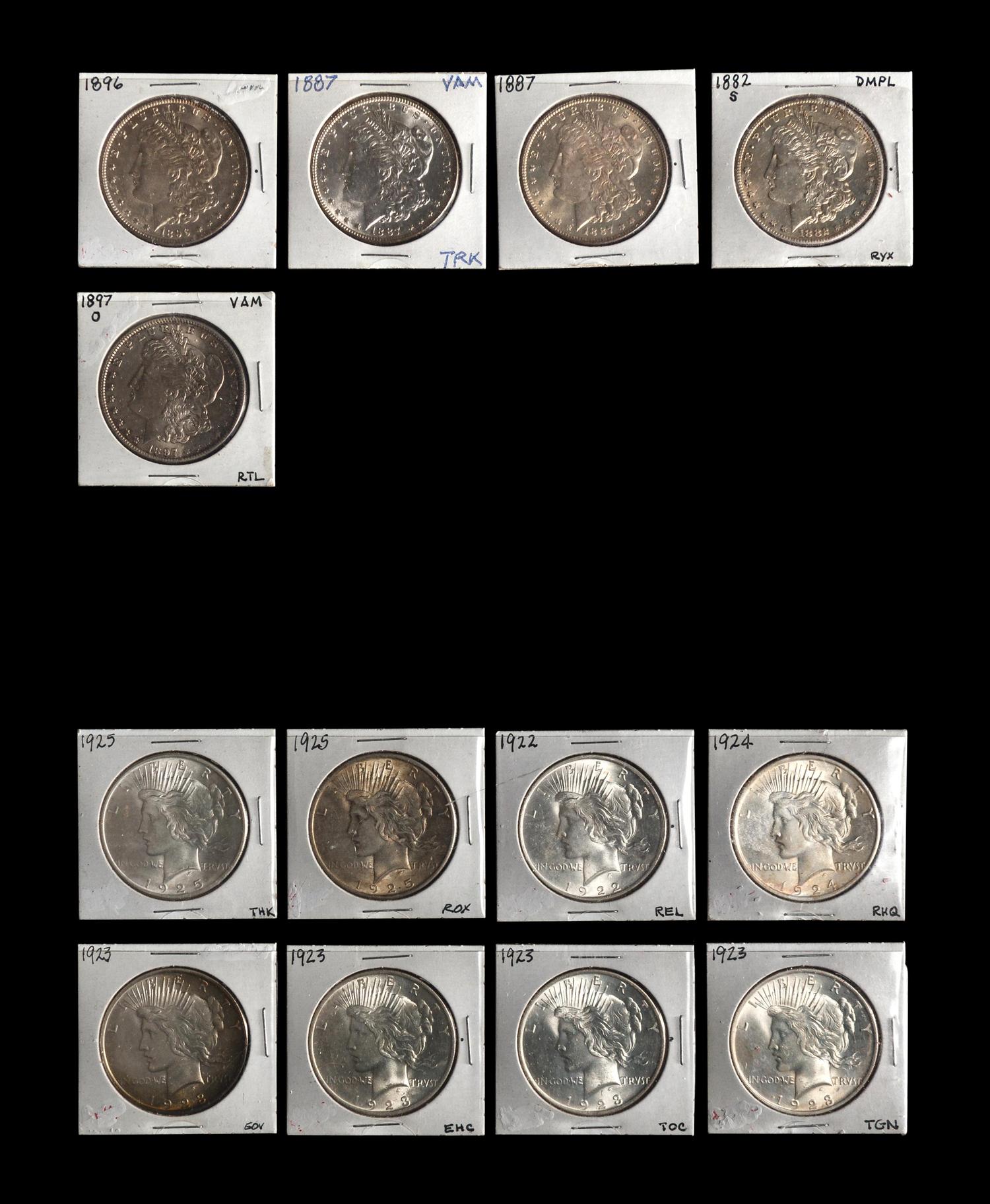 A Group of Thirteen Morgan and Peace $1 Coins