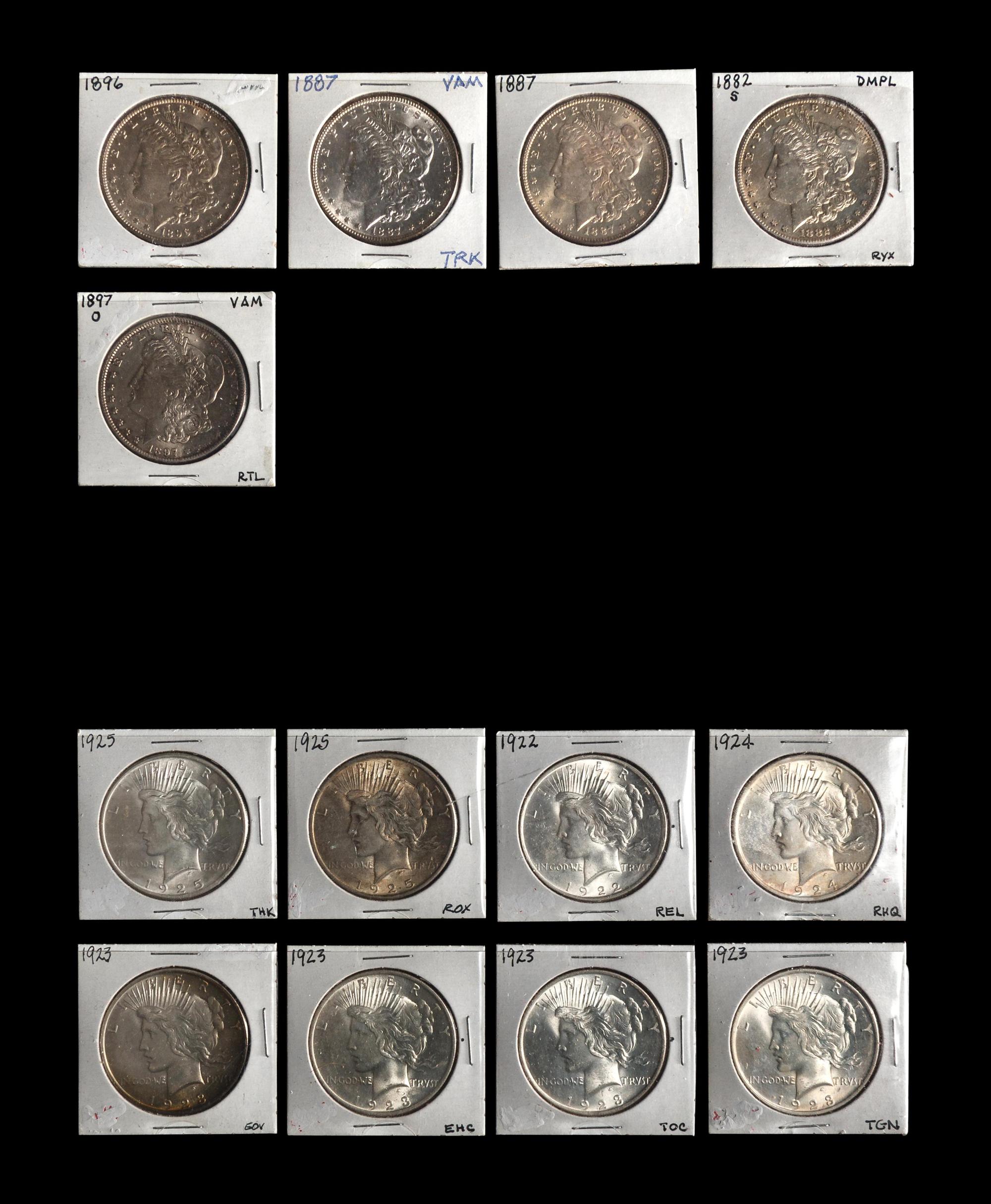 A Group of Thirteen Morgan and Peace $1 Coins