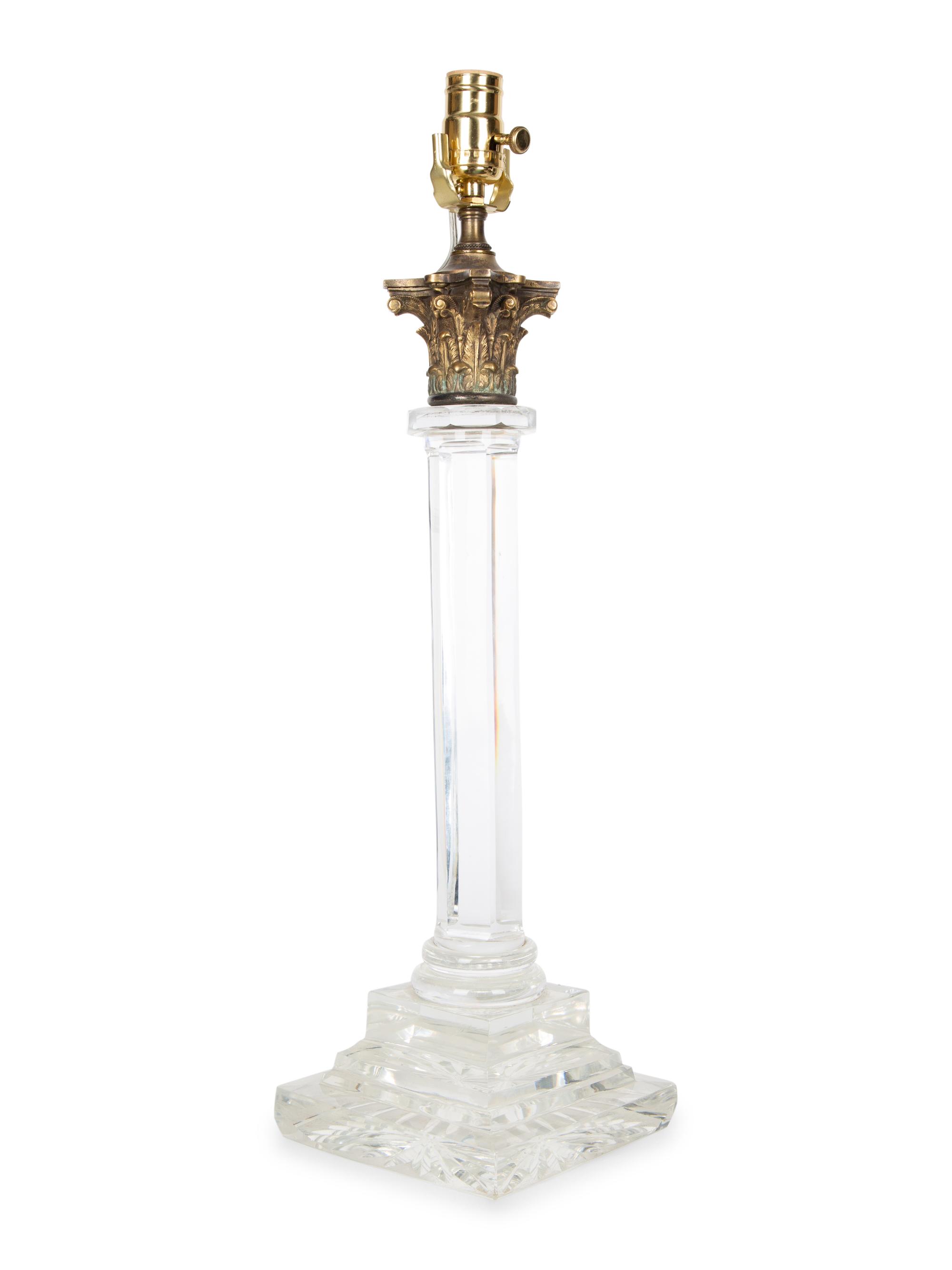 An Irish Gilt Bronze Mounted Cut Glass Columnar Lamp — 20TH CENTURY