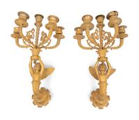 A Pair of Empire Gilt Bronze Five-Light Wall Lights