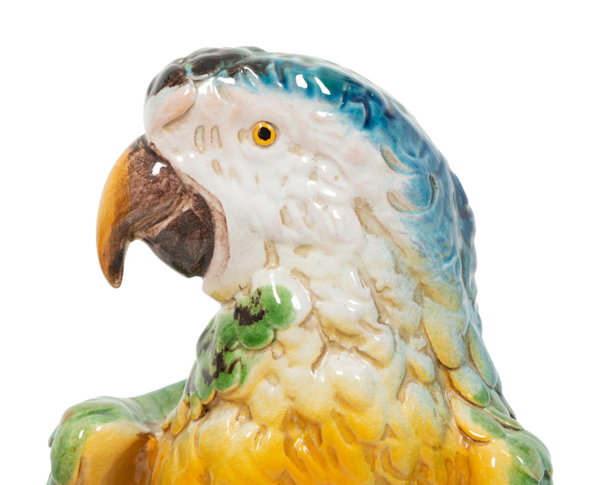 A Pair of Italian Glazed Terracotta Macaws