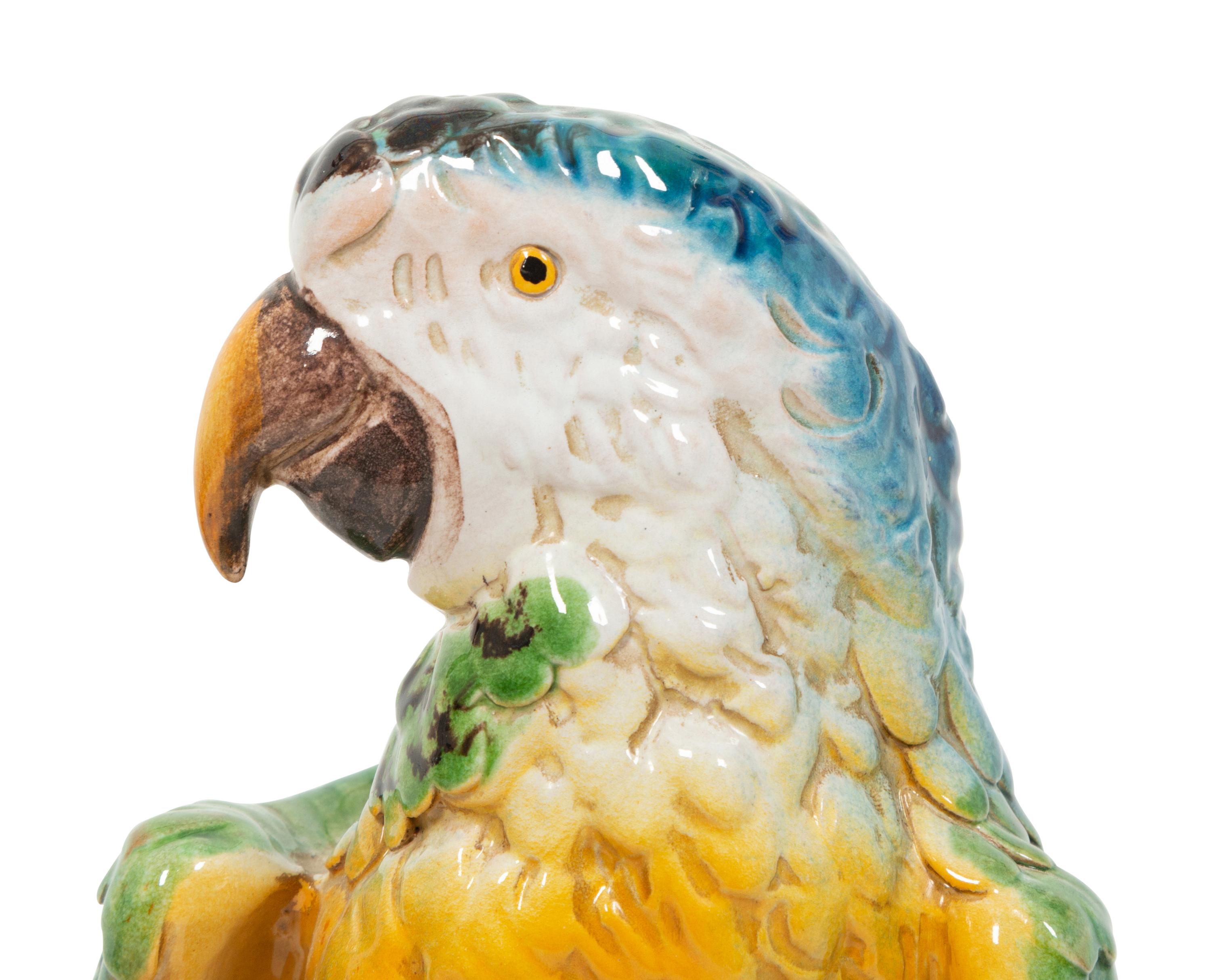 A Pair of Italian Glazed Terracotta Macaws