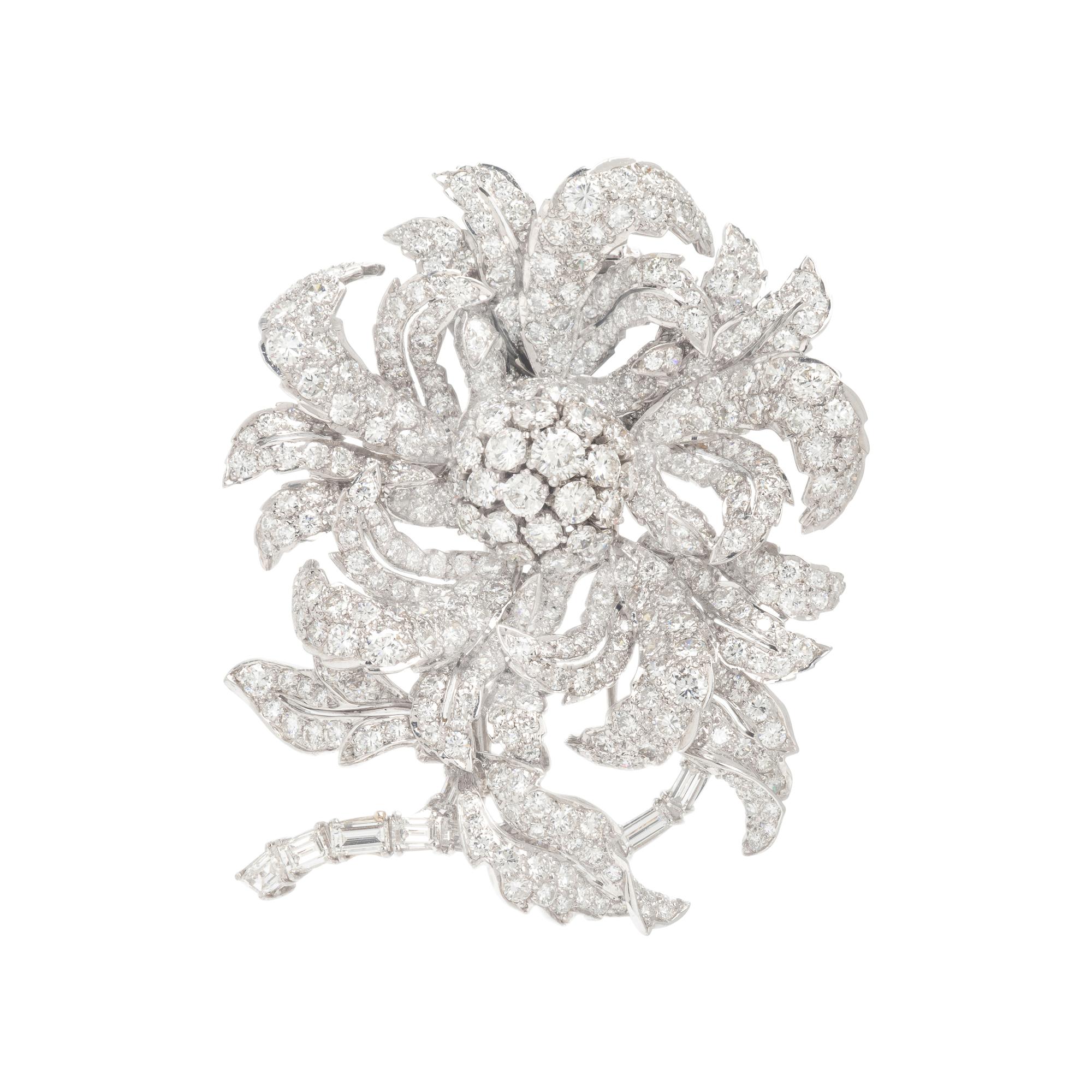 Diamond and Platinum 'En Tremblant' Flower Brooch