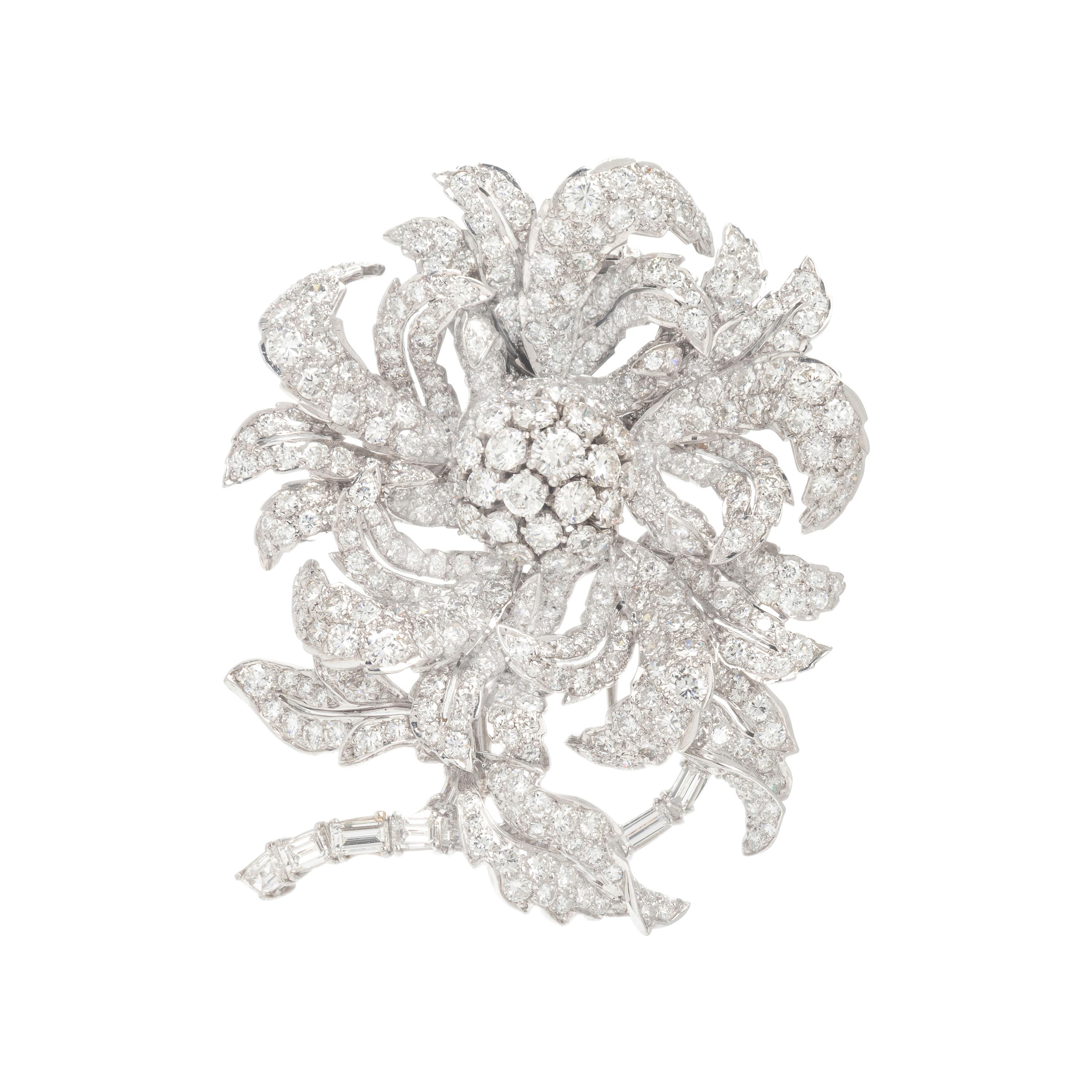Diamond and Platinum 'En Tremblant' Flower Brooch