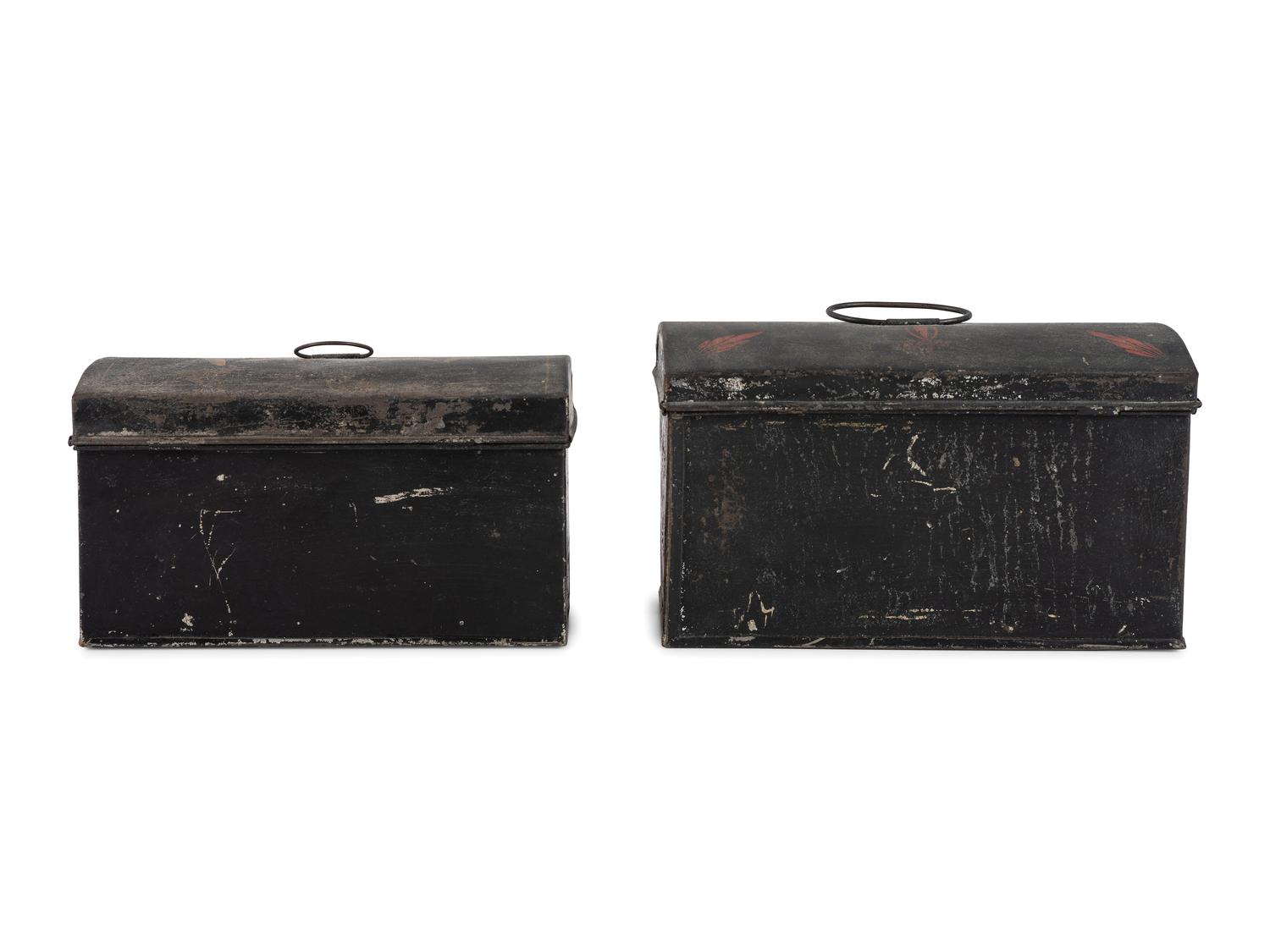 Two Polychrome and Stenciled Toleware Boxes