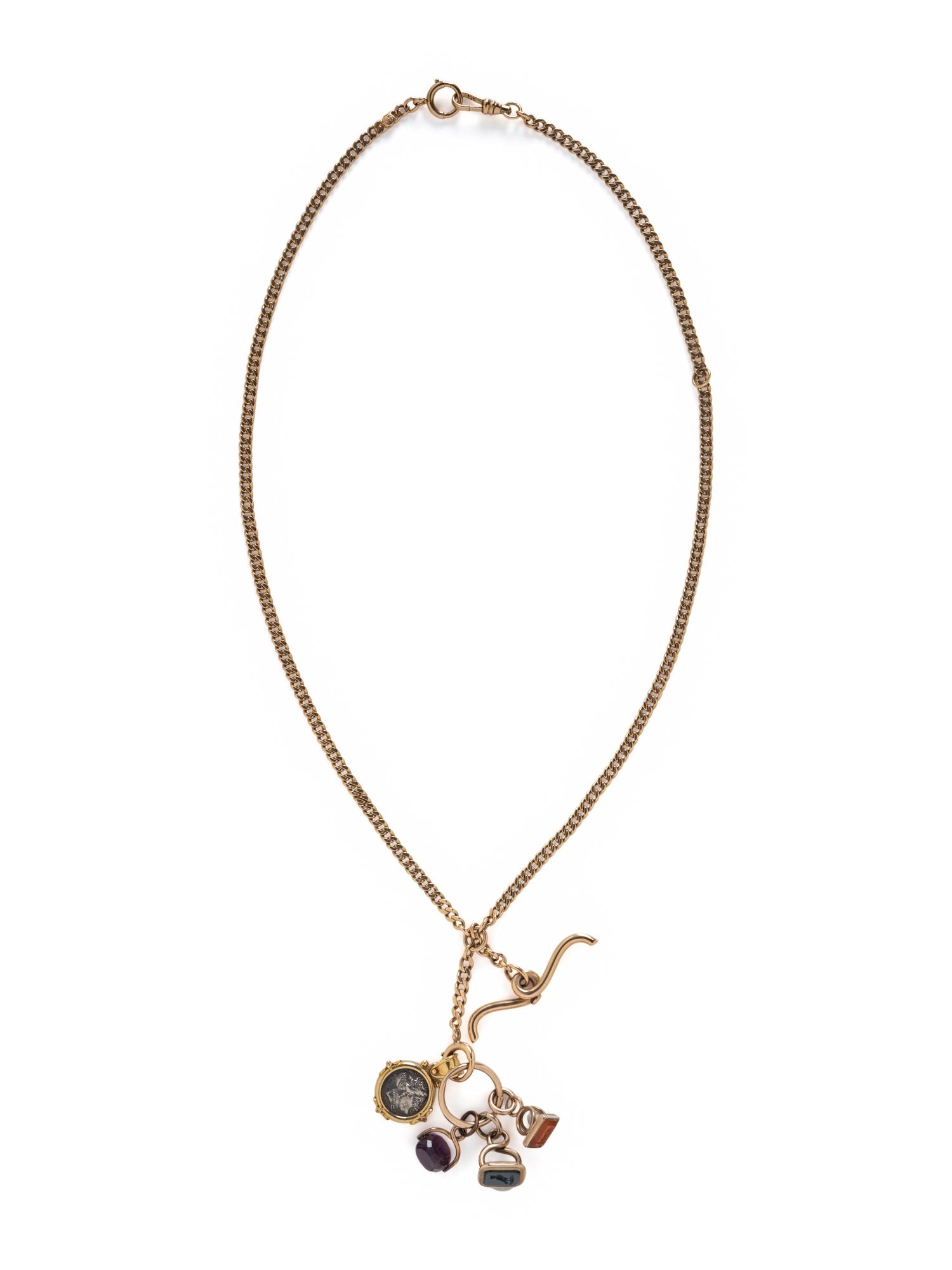YELLOW GOLD POCKET WATCH CHAIN AND CHARMS
