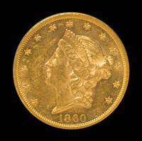 A United States 1860 Liberty Head $20 Gold Coin