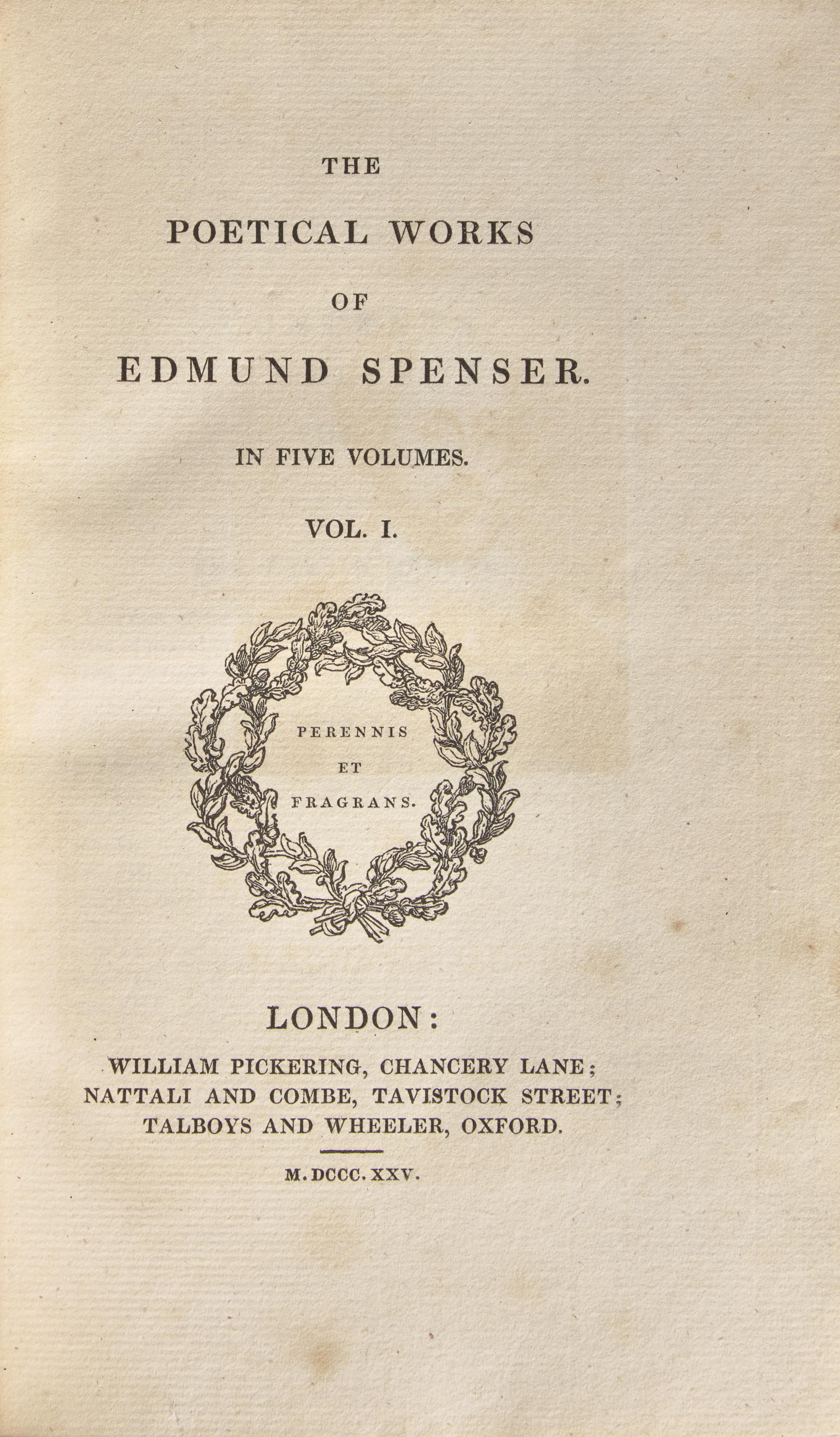 [BINDINGS]. SPENSER, Edmund. The Poetical Works of Edmund Spenser. London: William Pickering, 1825.