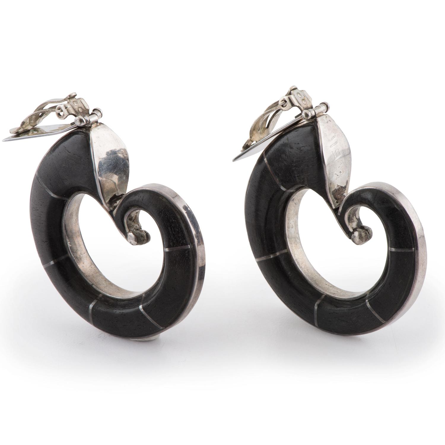 Silver and Ironwood Clip Earrings