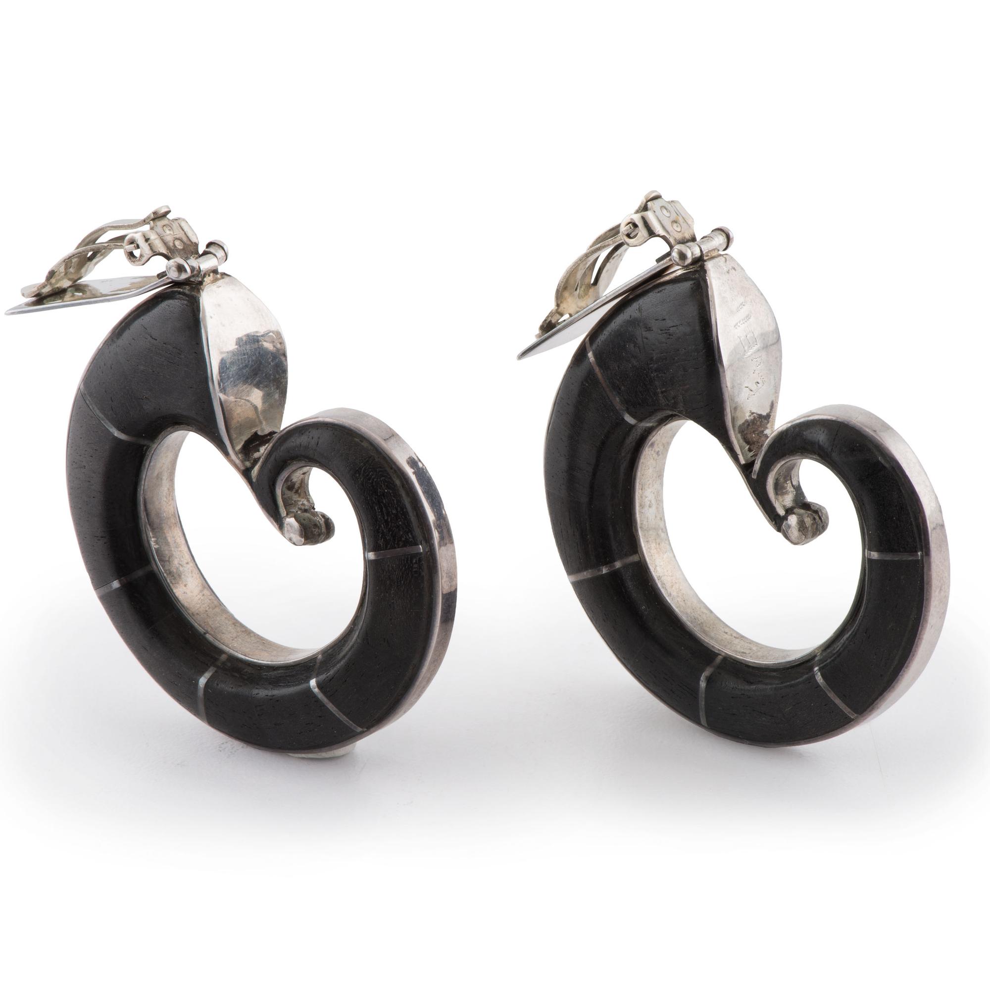 Silver and Ironwood Clip Earrings