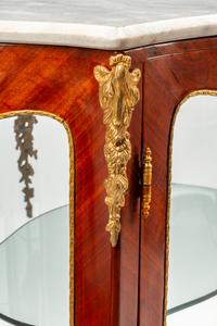 A Pair of Louis XV Style Gilt Bronze Mounted Marble-Top Vitrine Cabinets