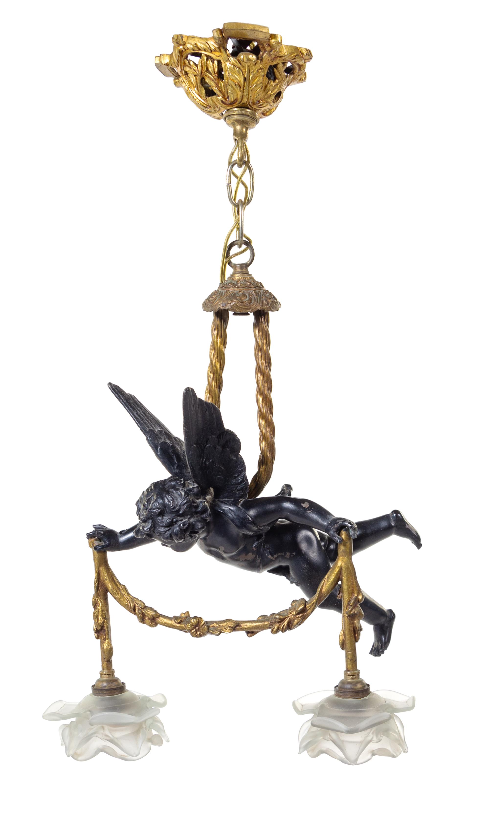 A French Gilt and Patinated Bronze Fixture Height 22 1/2 inches. — LATE 19TH/EARLY 20TH CENTURY