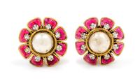A Pair of Chanel Floral Earclips, 1.4" diameter.